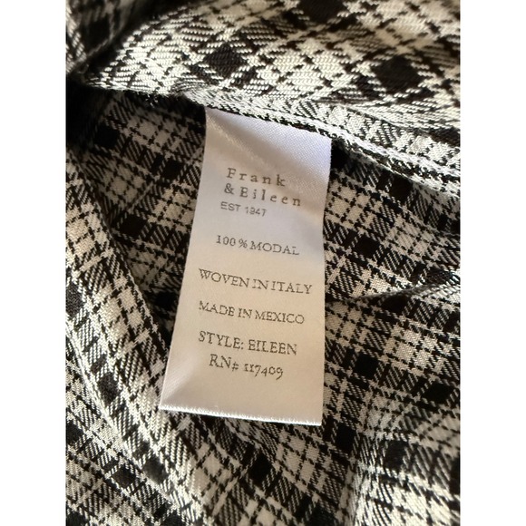 Frank & Eileen Eileen Black White Plaid Modal Button Up Shirt Woven in Italy S - Picture 5 of 5